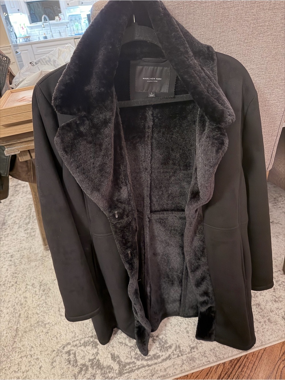 Marc New York Black Faux-Fur Lined Pea Coat